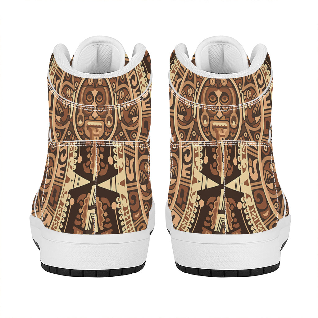 Tribal Maya Calendar Print High Top Leather Sneakers