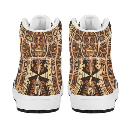 Tribal Maya Calendar Print High Top Leather Sneakers