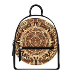 Tribal Maya Calendar Print Leather Backpack