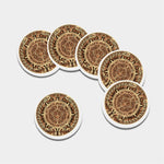 Tribal Maya Calendar Print Leather Coaster Set