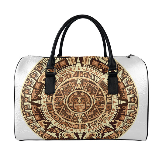 Tribal Maya Calendar Print Leather Duffle Bag