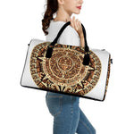Tribal Maya Calendar Print Leather Duffle Bag