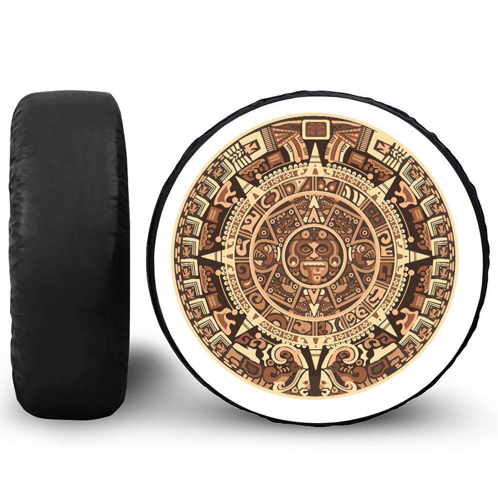 Tribal Maya Calendar Print Leather Spare Tire Cover