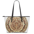 Tribal Maya Calendar Print Leather Tote Bag With Zipper