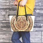 Tribal Maya Calendar Print Leather Tote Bag