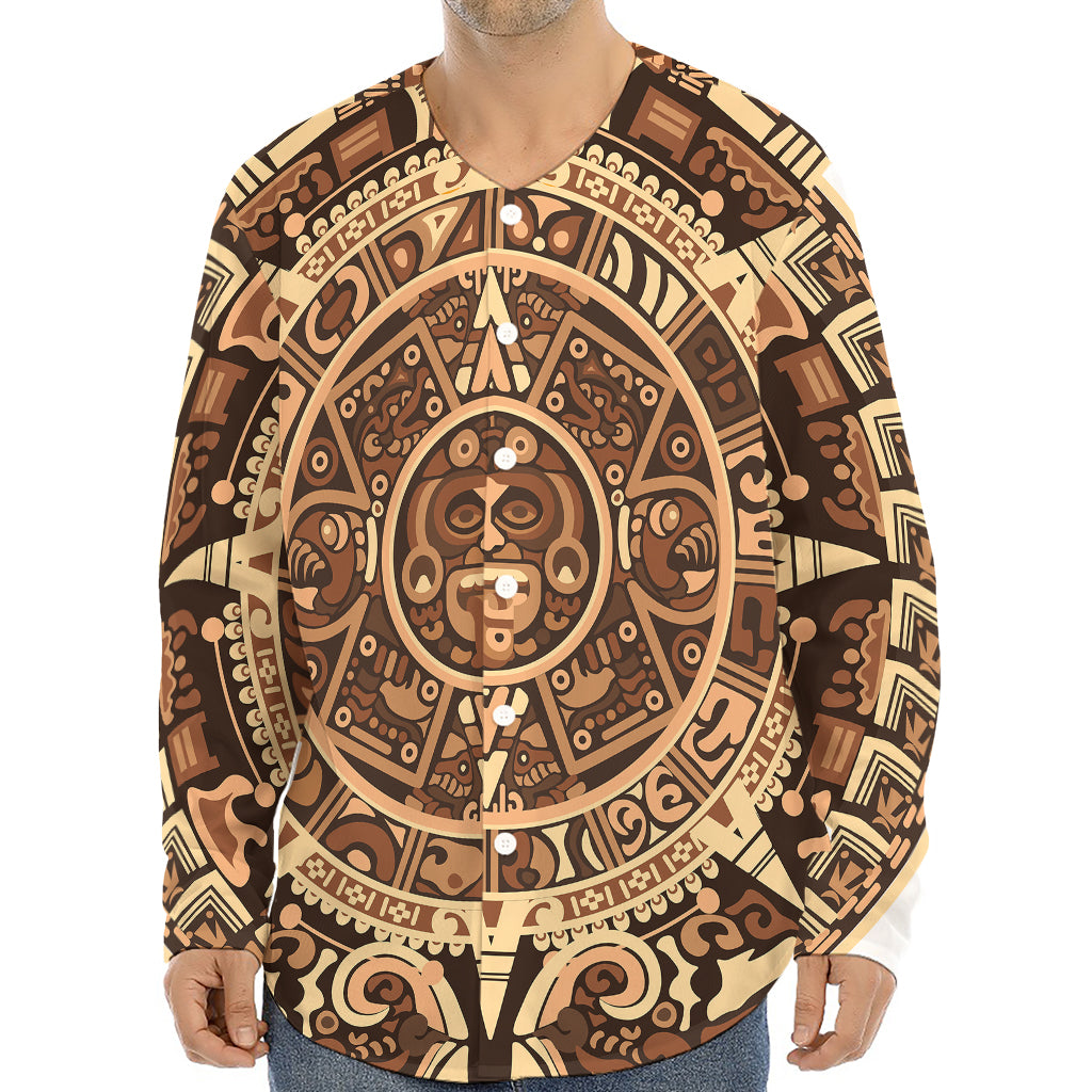 Tribal Maya Calendar Print Long Sleeve Baseball Jersey