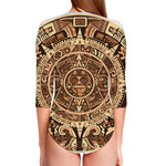 Tribal Maya Calendar Print Long Sleeve Swimsuit