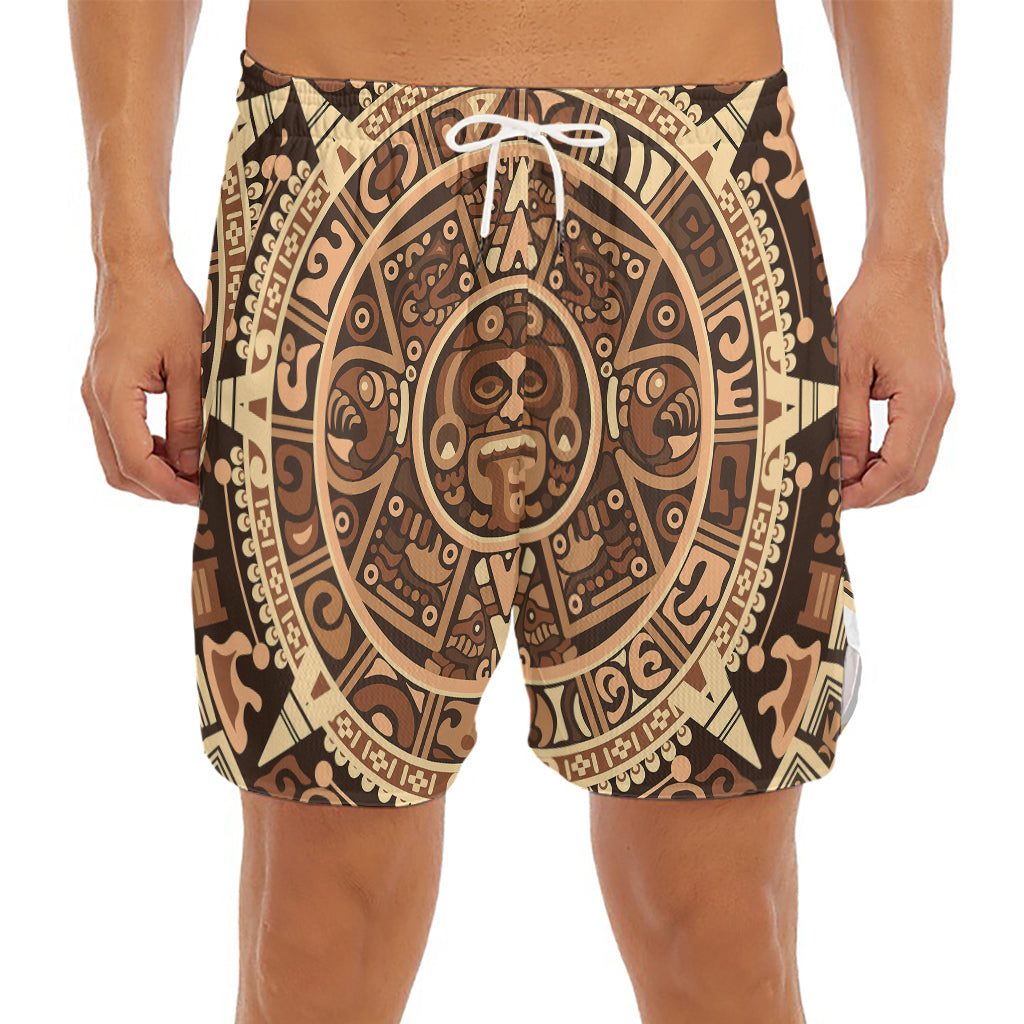 Tribal Maya Calendar Print Men's Split Running Shorts