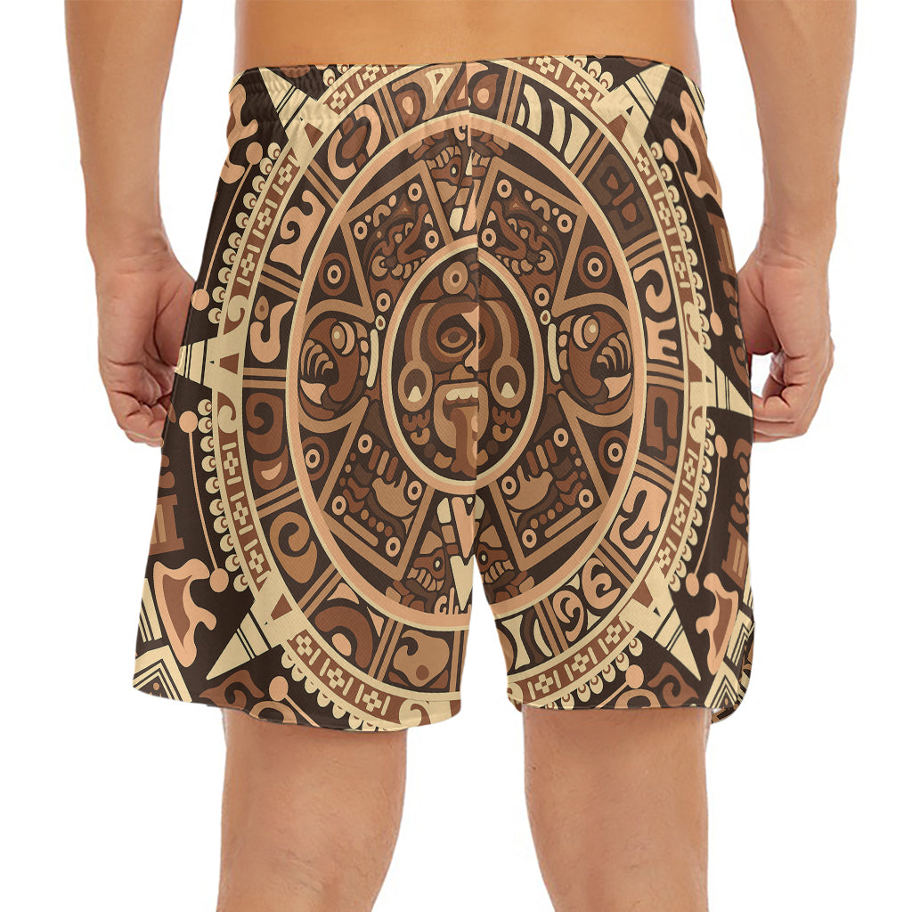 Tribal Maya Calendar Print Men's Split Running Shorts