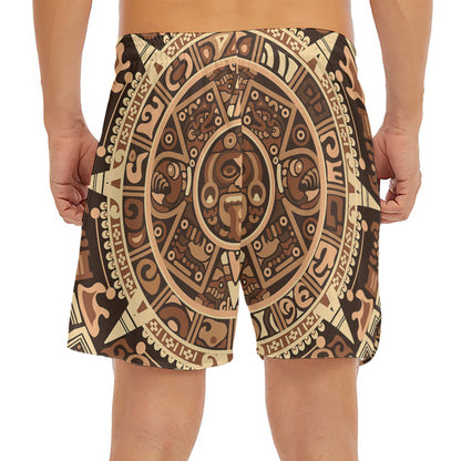 Tribal Maya Calendar Print Men's Split Running Shorts