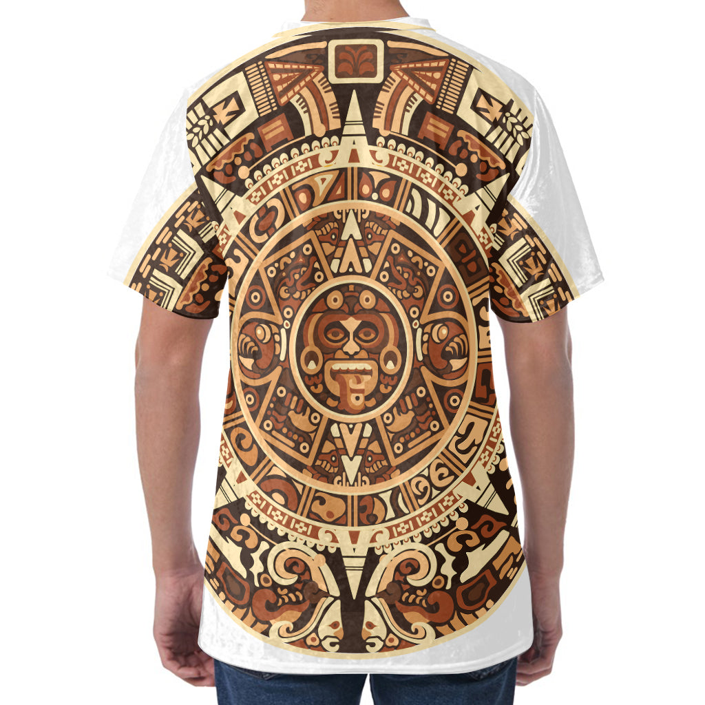 Tribal Maya Calendar Print Men's Velvet T-Shirt