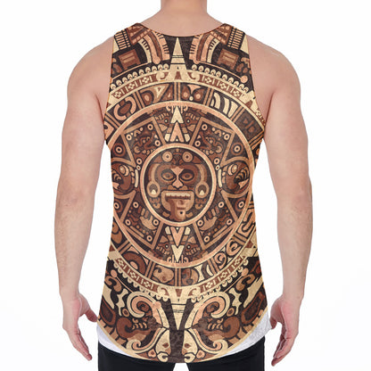 Tribal Maya Calendar Print Men's Velvet Tank Top