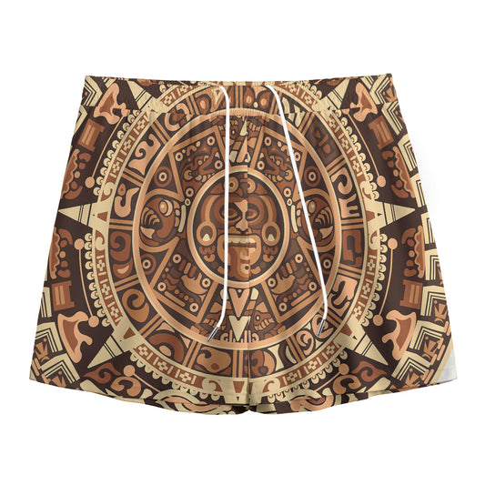 Tribal Maya Calendar Print Mesh Shorts