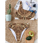 Tribal Maya Calendar Print One Shoulder Bikini Top