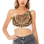 Tribal Maya Calendar Print One Shoulder Crop Top