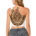 Tribal Maya Calendar Print One Shoulder Crop Top