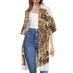 Tribal Maya Calendar Print Open Front Beach Cover Up