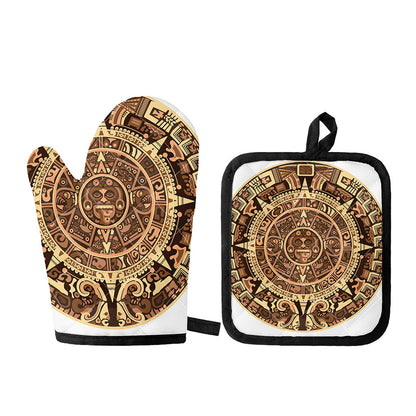 Tribal Maya Calendar Print Oven Mitt And Pot Holder Set