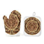 Tribal Maya Calendar Print Oven Mitt And Pot Holder Set