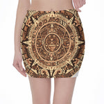 Tribal Maya Calendar Print Pencil Mini Skirt