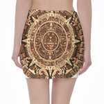 Tribal Maya Calendar Print Pencil Mini Skirt