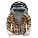 Tribal Maya Calendar Print Sherpa Lined Zip Up Hoodie