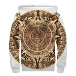 Tribal Maya Calendar Print Sherpa Lined Zip Up Hoodie