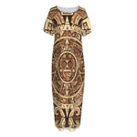 Tribal Maya Calendar Print Short Sleeve Long Nightdress