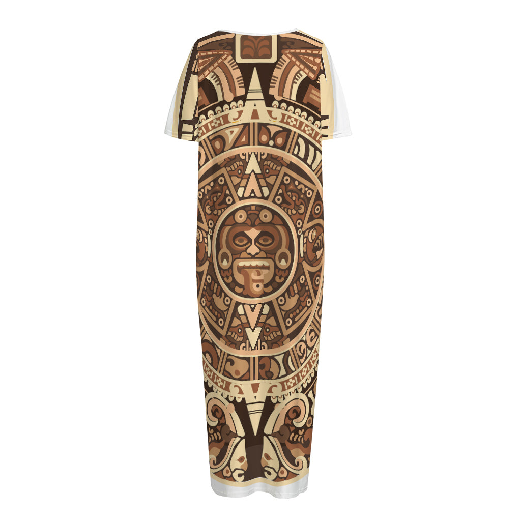 Tribal Maya Calendar Print Short Sleeve Long Nightdress