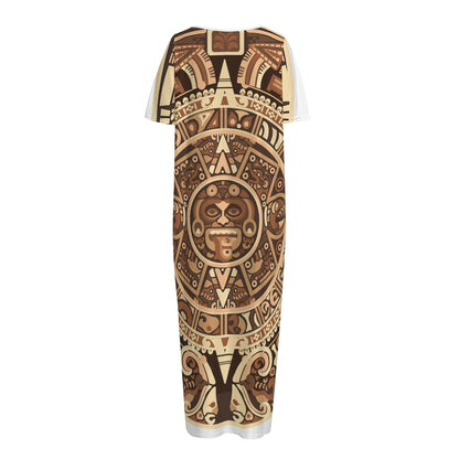 Tribal Maya Calendar Print Short Sleeve Long Nightdress