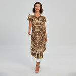 Tribal Maya Calendar Print Short Sleeve Maxi Dress