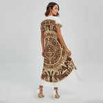 Tribal Maya Calendar Print Short Sleeve Maxi Dress
