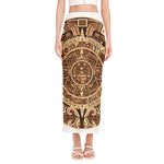 Tribal Maya Calendar Print Side Slit Maxi Skirt