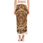 Tribal Maya Calendar Print Side Slit Maxi Skirt
