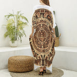 Tribal Maya Calendar Print Silk V-Neck Kaftan Dress