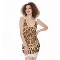 Tribal Maya Calendar Print Sleeveless Bodycon Dress
