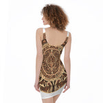 Tribal Maya Calendar Print Sleeveless Bodycon Dress