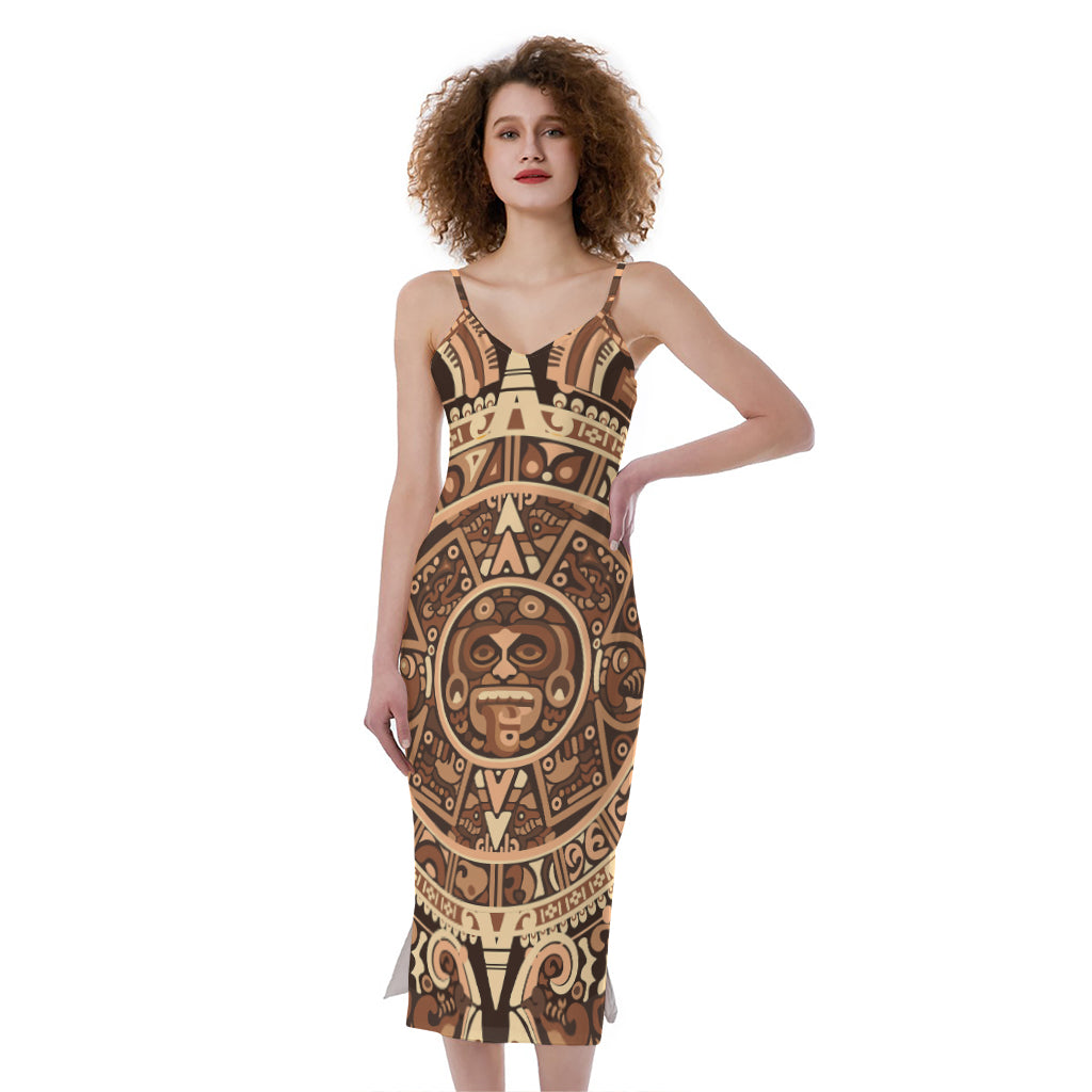 Tribal Maya Calendar Print Slim Fit Midi Cami Dress