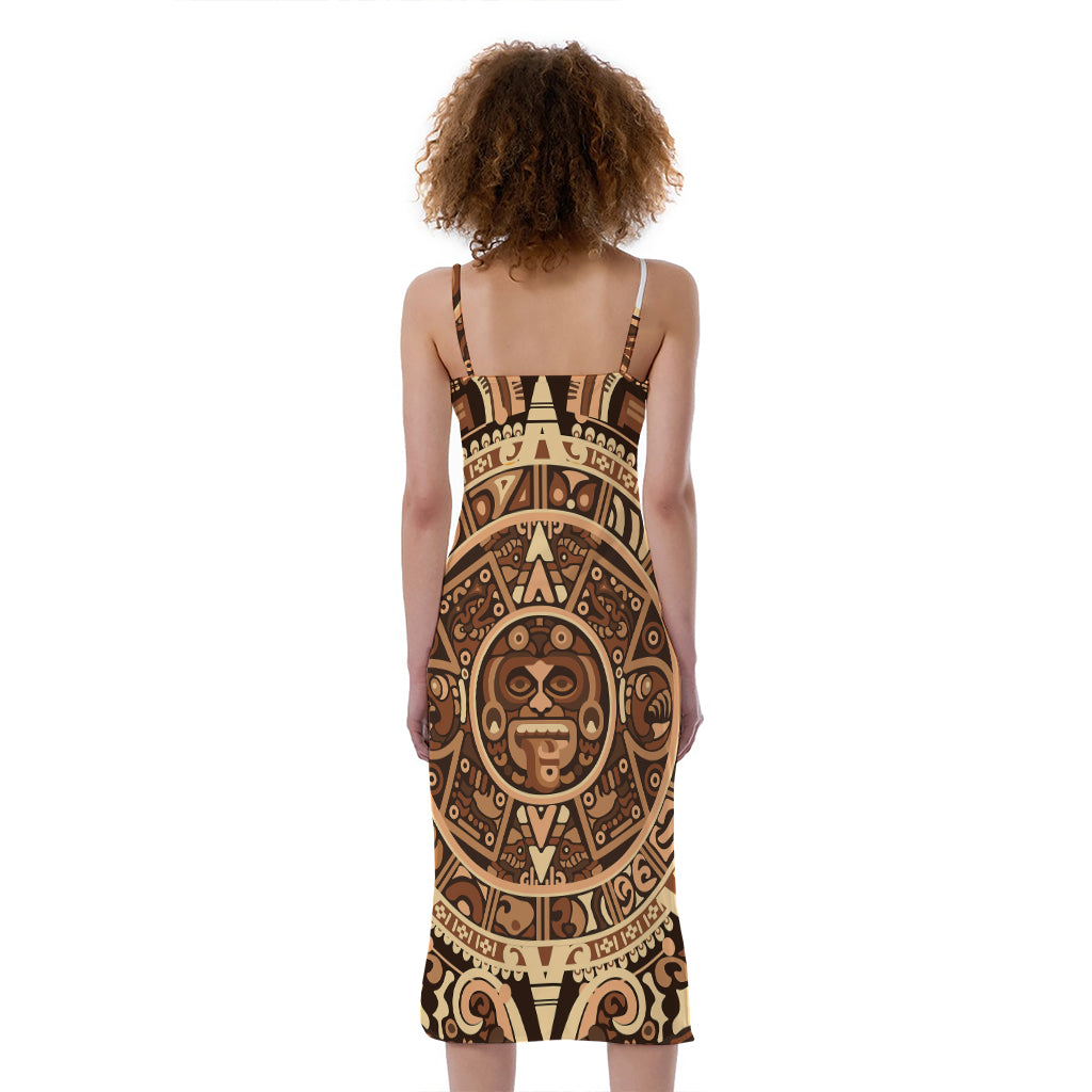 Tribal Maya Calendar Print Slim Fit Midi Cami Dress