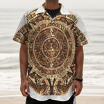 Tribal Maya Calendar Print Textured Short Sleeve Shirt