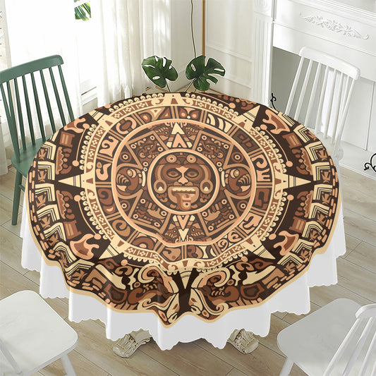 Tribal Maya Calendar Print Waterproof Round Tablecloth