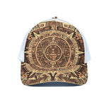Tribal Maya Calendar Print White Mesh Trucker Cap