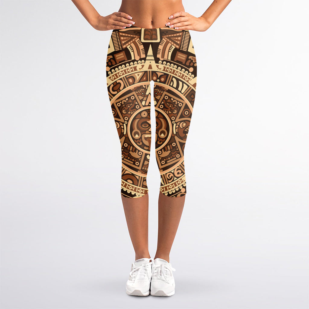 Tribal Maya Calendar Print Women's Capri Leggings