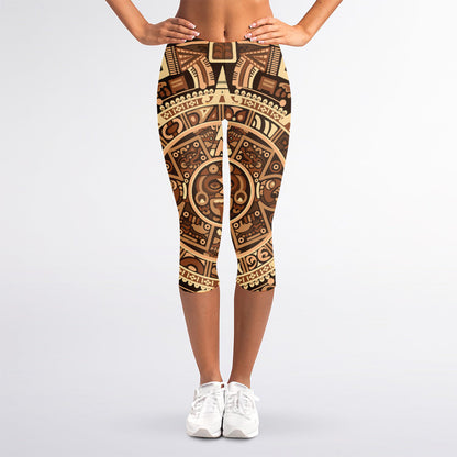 Tribal Maya Calendar Print Women's Capri Leggings