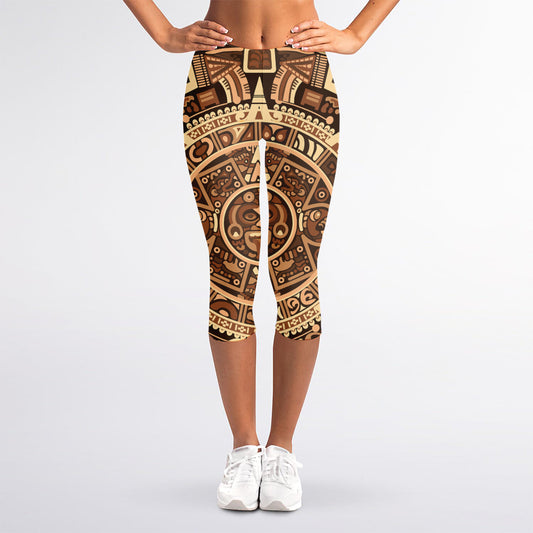 Tribal Maya Calendar Print Women's Capri Leggings