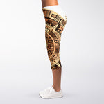 Tribal Maya Calendar Print Women's Capri Leggings