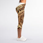 Tribal Maya Calendar Print Women's Capri Leggings