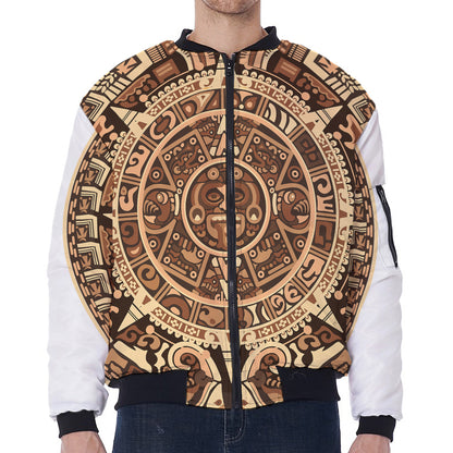 Tribal Maya Calendar Print Zip Sleeve Bomber Jacket