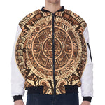 Tribal Maya Calendar Print Zip Sleeve Bomber Jacket