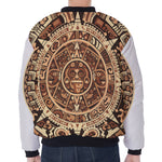 Tribal Maya Calendar Print Zip Sleeve Bomber Jacket